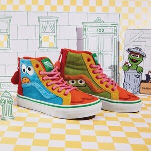 Vans Kids High-Top Sneakers in Red, Blue, Green & Orange